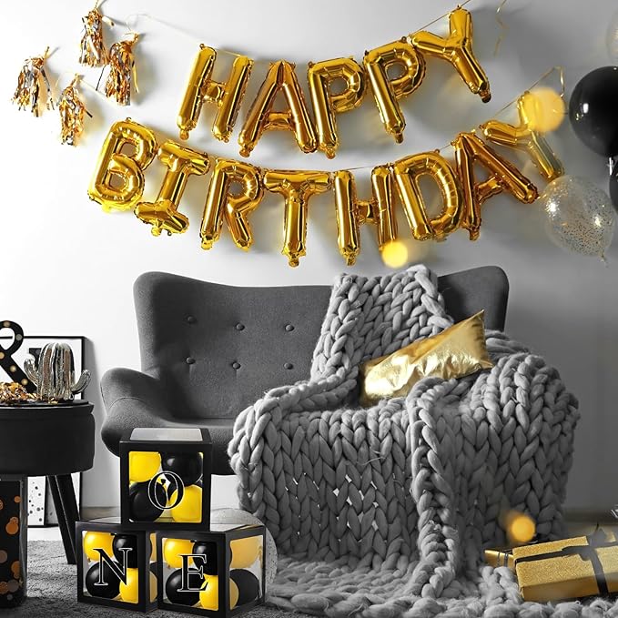 Thyle 12 Pcs Transparent Balloon Boxes Clear Balloon Boxes with 99 Letters for Baby Shower Gender Reveal Grad Birthday Party Bridal Wedding Anniversary Backdrop Decoration (Black)