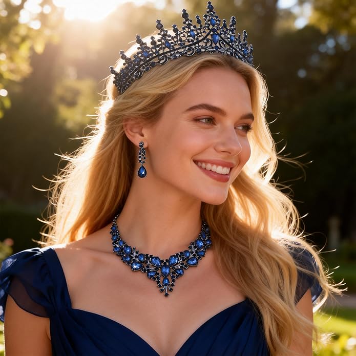 Kamirola Tiaras and Crowns for Women,Tiaras Earrings Necklace, Crystal Bridal Jewelry Set（TR83