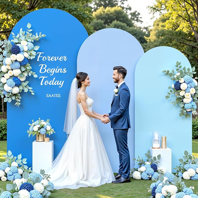 Blue Arch Backdrop Cover 3 Set-4FT, 5FT, 6FT Spandex Fitted Wedding Arch Stand Covers for Baby Shower Boys Birthday Party Wedding Ceremony Banquet Photo Arch Stand Background Decorations