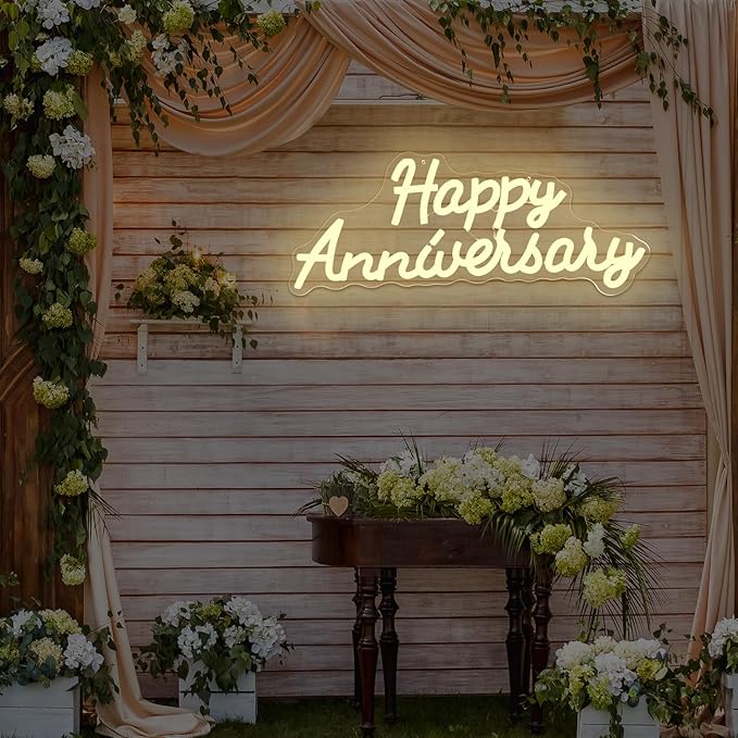 Happy Anniversary Neon Sign Dimmable Wedding Anniversary Decorations Led Sign Backdrop Feliz Aniversario Light Up Sign for Party Decor Gift for Couple(16.2"x6.14")