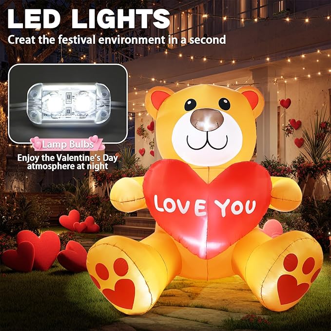 Valentines Inflatables Outdoor Decorations, 7 FT Blow up Valentine's Day Big Bear Yard Decor with Red Heart, Built-in LED Lights Valentine Holiday Decorations for Outside Lawn Garden Wedding Indoor