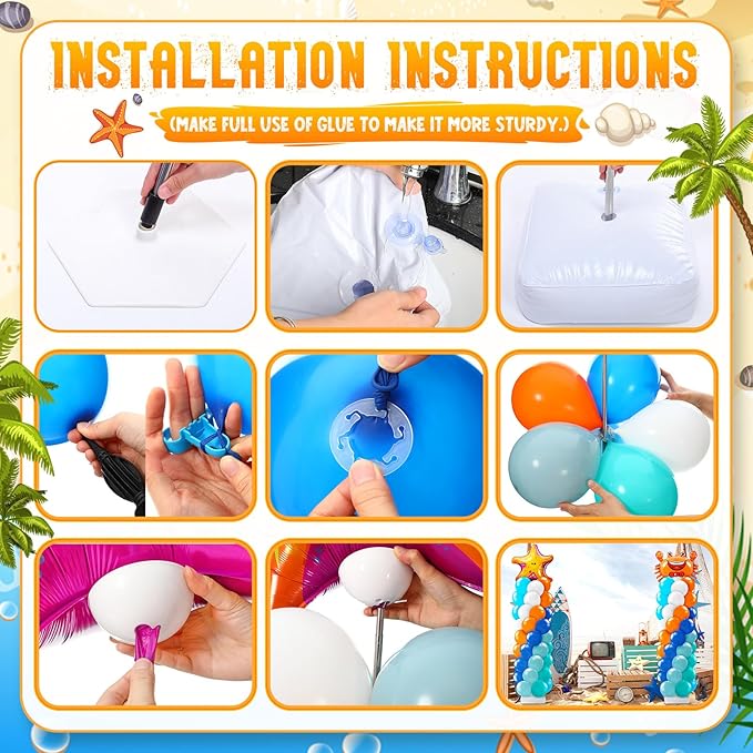 Kasyat 2 Sets Ocean Themed Balloon Column Stand Kit Blue Sea Balloon Arch Garland Kit Marine Animals Decoration for Ocean Theme Birthday Baby Shower Wedding Party Supplies