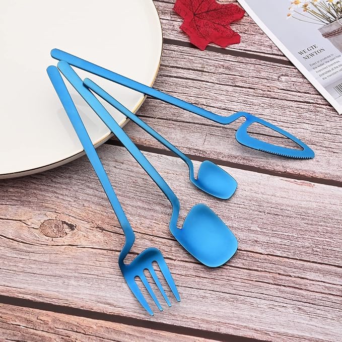 JASHII Flatware Set 32-piece Silverware Set Matte Finished Cutlery Set Service for 8 Include Knife/Fork/Spoon/Coffee spoon Dishwasher Safe (Blue)