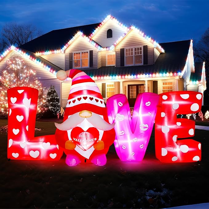 VIHOSE 9 ft Valentines Day Inflatable Outdoor Decorations Love Gnome Letters with LED Lights, Blow Up Valentine Romantic Decor for Wedding Propose Anniversary Outside Indoor Yard Party Supplies