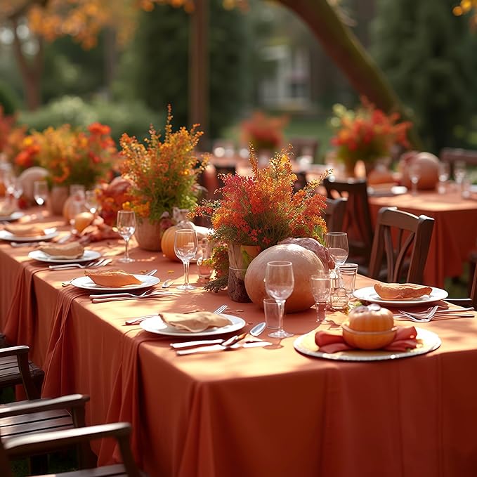 sancua Thanksgiving Tablecloths for 8 Foot Rectangle Tables, 8 Pack Burnt Orange - Washable Polyester Fabric Fall Table Cloth for Holiday Party, Birthday, Banquet Reception, 60x120 Inch Rust