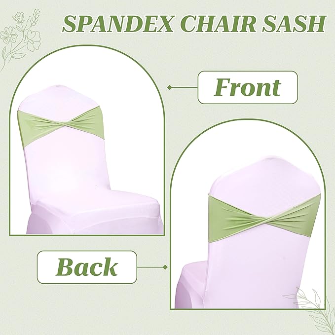 VDS Pack of 75 PCS | Sage Green | Spandex Chair Sashes Bows Without Buckle | Stretch Elastic Banquet Universal Folding Chair Band Tie with for Wedding Party Conference Celebration Event Decoration