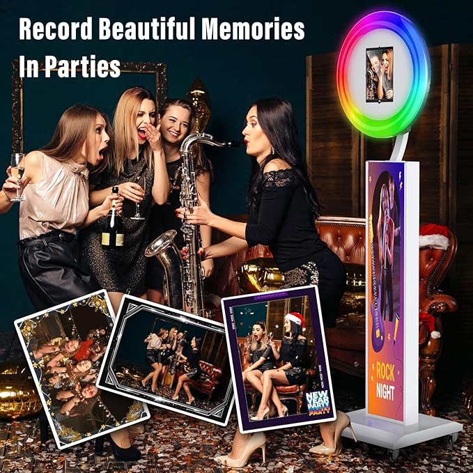 JIYANG Photo Booth with Flight Case,Photo Booth Stand Shell with ChackTok PhotoBooth VIP Member,APP and Remote Control,Music Sync,Wedding and Events