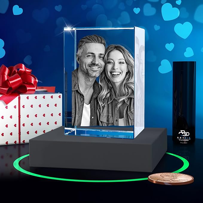 ArtPix 3D Premium Crystal Photo, Christmas Personalized Gifts for Women, Wife, Her, Him, Men, Husband, Grandma, Great Xmas Customized Gift With Your Own Photo, Custom Glass 3D Laser Etched Picture