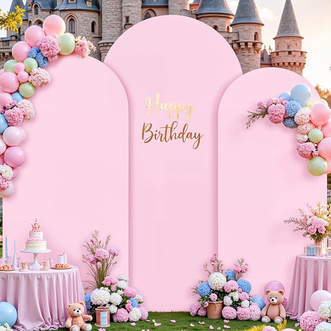 Pale Pink Arch Cover 3 Set - 6.6FT, 7.2FT, 8FT Arch Backdrop Cover Spandex Fitted Baby Shower Arch Stand Covers for Girls Birthday Party Wedding Bridal Shower Banquet Photo Background Decorations