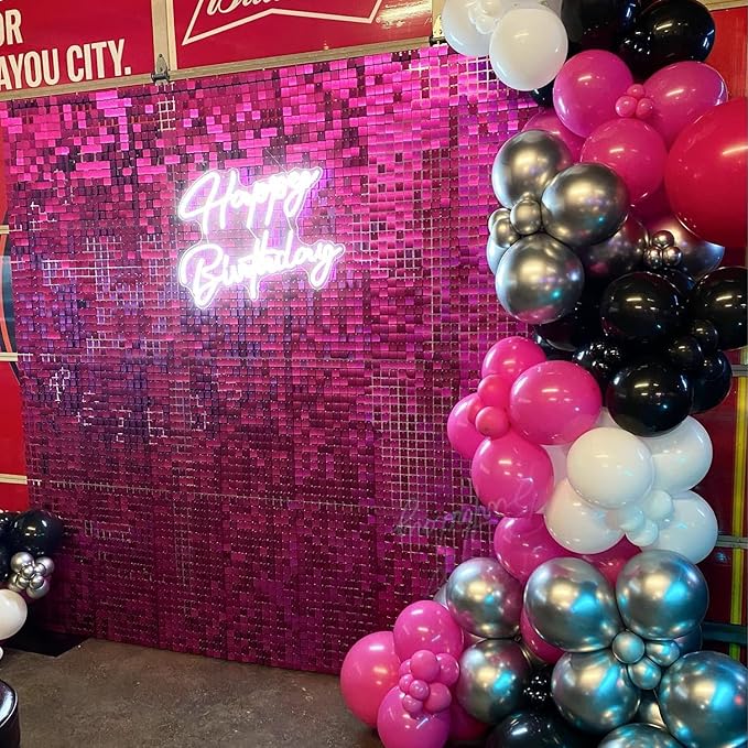 COKAOBE Hot Pink Shimmer Wall Backdrop, 24PCS Square Sequin Shimmer Backdrop Panel, Photo Backdrops for Birthday, Anniversary, Wedding, Graduation & Bachelorette Party Decoration