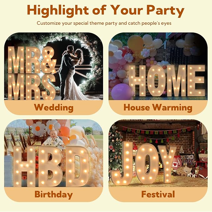 IMPRSV Marquee Light Up Mosaic Letters - 4FT for Balloons & Parties, Arch Kit Decorations