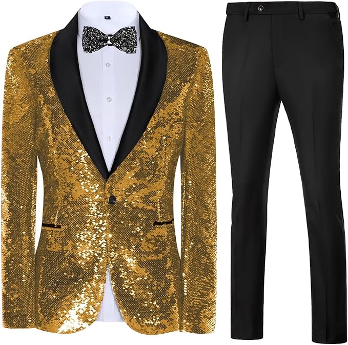 High-End Suits Sequins Men Tuxedo Sparkly Shawl Lapel Homecoming Suit Glitter 2 Pieces Party Prom Festival Blazer Pants