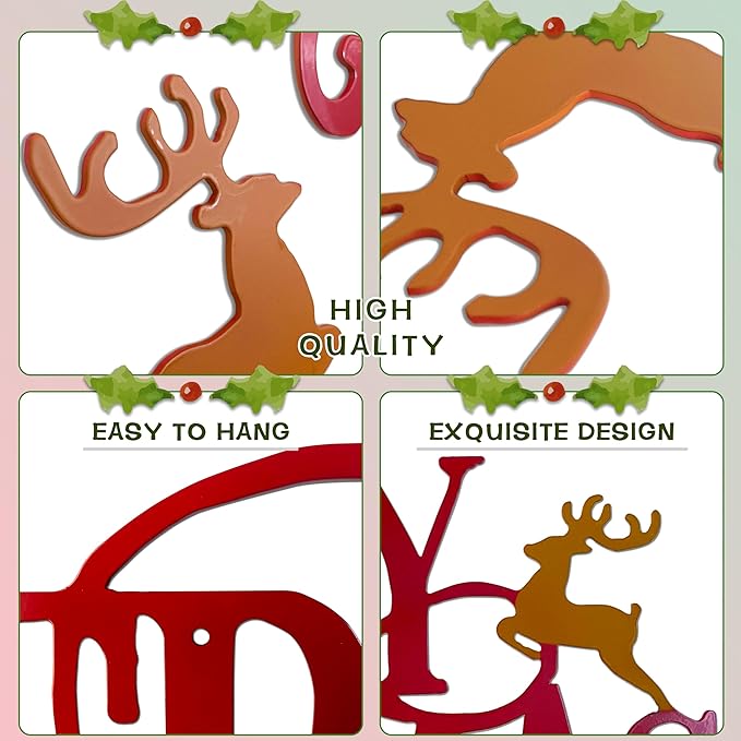Metal Merry Christmas Wall Decor Christmas Sign Letter Decorative Hanging Plaque Suitable For Indoor Outdoor Room Yard Holiday Decoration