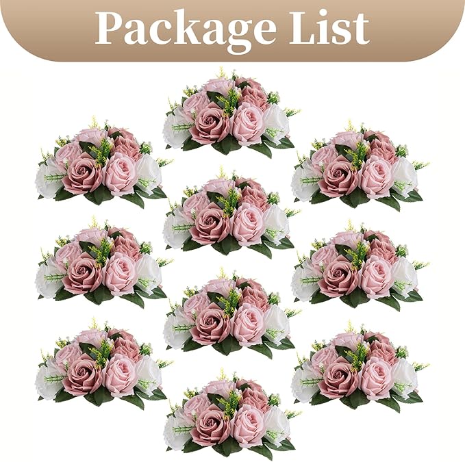 Sziqiqi Pink Flower Centerpieces for Tables Kissing Balls for Wedding - Artificial Floral Arrangement Center Piece
