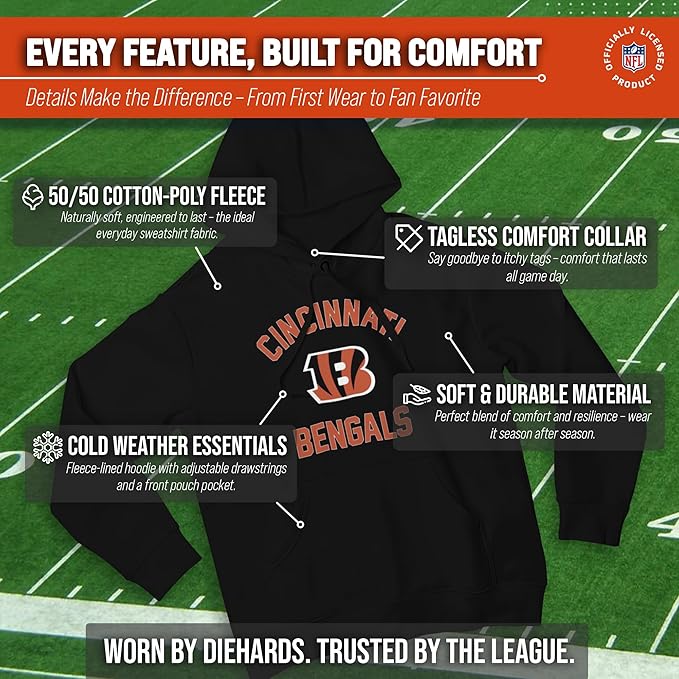Team Fan Apparel NFL Adult Gameday Hooded Sweatshirt - Poly Fleece Cotton Blend - Stay Warm and Represent Your Team in Style