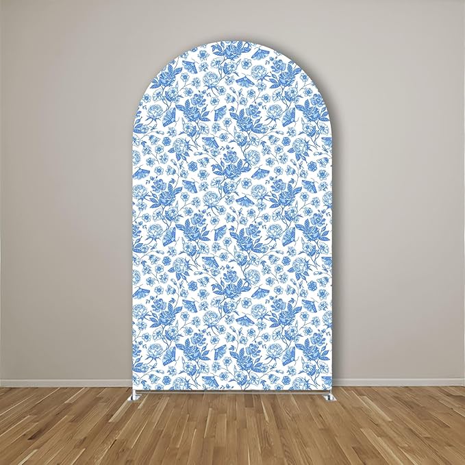 Blue Florasl Arch Backdrop Cover Baby in Bloom Baby Shower Decorations Arch Stand Spandex Covers Afternoon Tea Event Wedding Birthday Party Decors (2.2x5ft Cover,3855)
