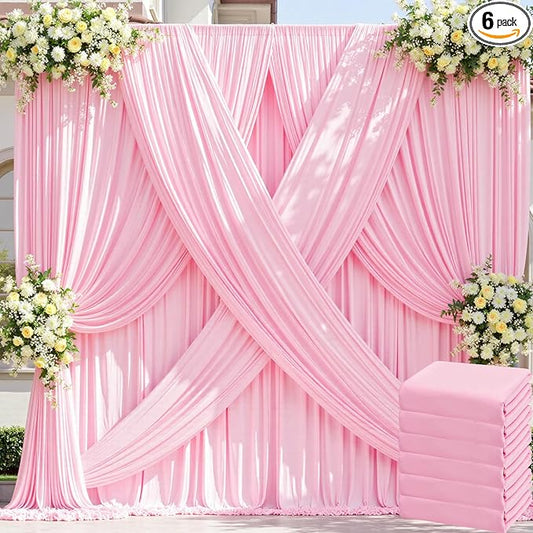 30ft x 8ft Wrinkle Free Pink Backdrop Curtain for Parties, 6 Panels 5×8ft Silky Polyester Light Pink Photo Backdrop Drapes Back Drop Cloth for Girl Party Birthday Wedding Gender Reveal Photography