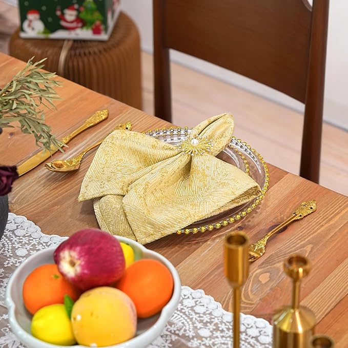 Dinner Cloth Napkins Set of 12, Cotton Polyester Blend Premium Quality, Washable, Soft, Reusable Gold Napkins for Wedding, Parties, Thanksgiving, Everyday Use - Gold