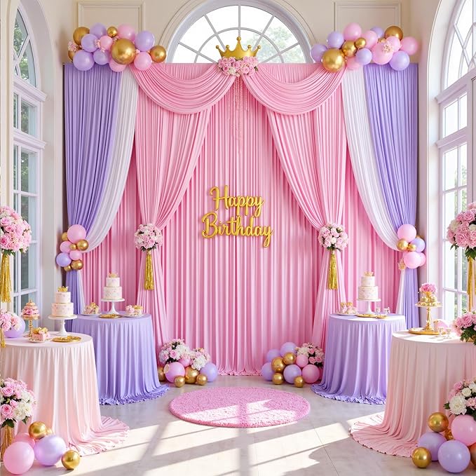 10ftx15ft Baby Pink Wrinkle Free Backdrop Curtain for Parties-Silky Polyester Fabric Wedding Ceiling Drapes-2 Panels 15ft Long Photo Backdrop Drapes for Baby Shower Photography Stage Background Cloth