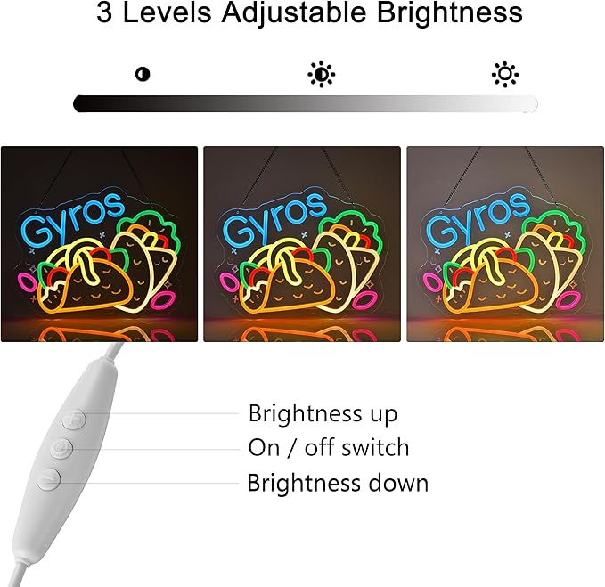 Gyros Neon Sign, Neon Lights Hanging Wall Art Decoration for Greek Restaurant Gyro Shop Deli Food Market Kitchen Home Decor, USB Powered, Ultra Bright & Dimmable, 15.35×11.8 Inches