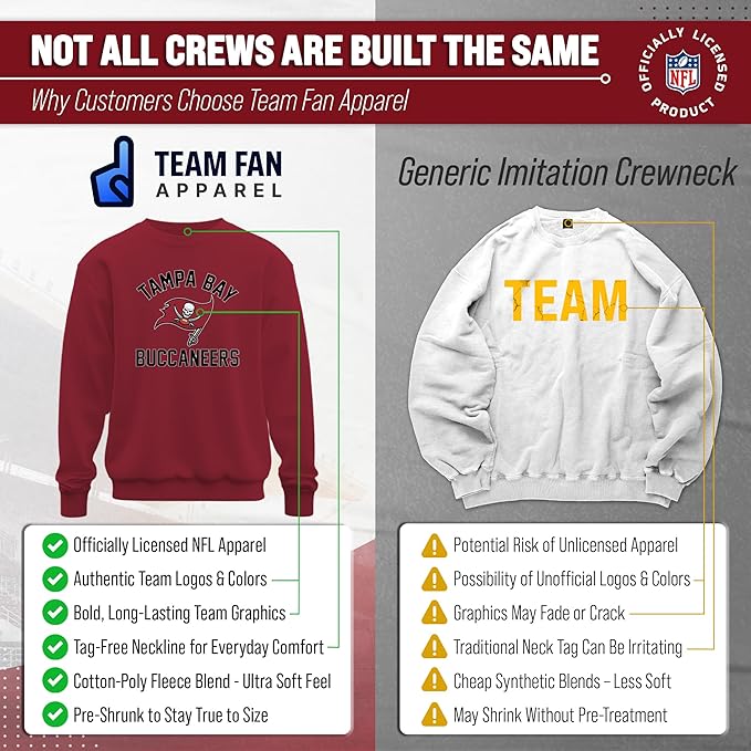 Team Fan Apparel NFL Adult Gameday Football Crewneck Sweatshirt - Cotton Blend - Stay warm, comfortable & stylish on game day