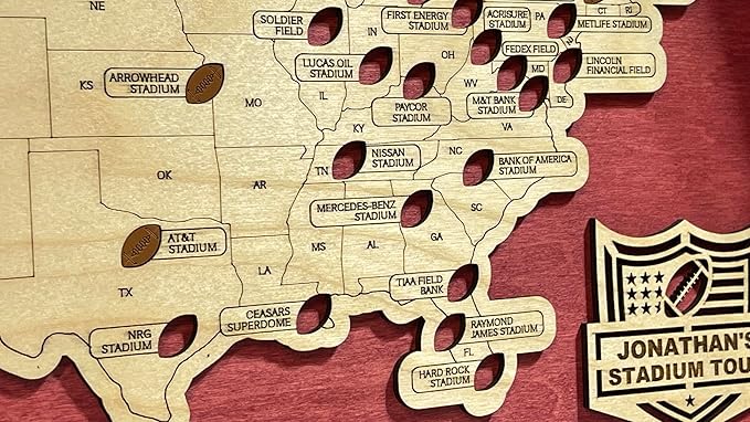 Custom Football Stadium Map Tracker – Personalized Travel Gift for Football Fans, Men, Fathers Day, Retirement, Football Wall Decor (Standard & Large Sizes)