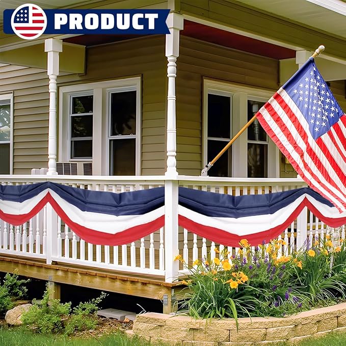 3Pack 2x20 Ft Bunting Flags Red, White & Blue Stripes Large Patriotic Decorations Flag 4th of July Bunting Outdoor Bunting Banner for Outside ，Garden，Porch