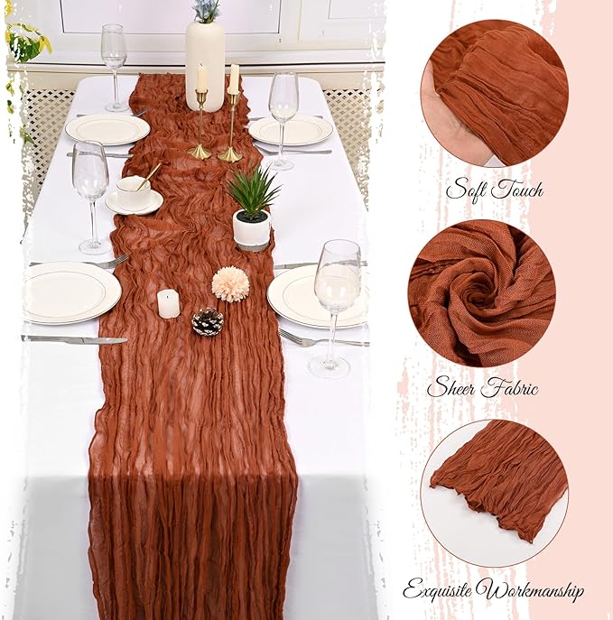 15 Pack Terracotta Cheesecloth Table Runner 17 x 108 Inch Fall Thanksgiving Boho Rustic Farmhouse Gauze Cheese Cloth Runner for Wedding Party Baby Shower Home Decor Holiday Decorations
