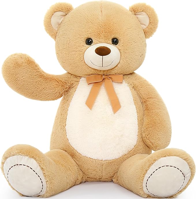 Tezituor 4.3 Feet Giant Teddy Bear, Large Stuffed Animals 52 inches with White Belly, Hug Big Plush Valentines Gift for Girlfriend Kids, Light Brown