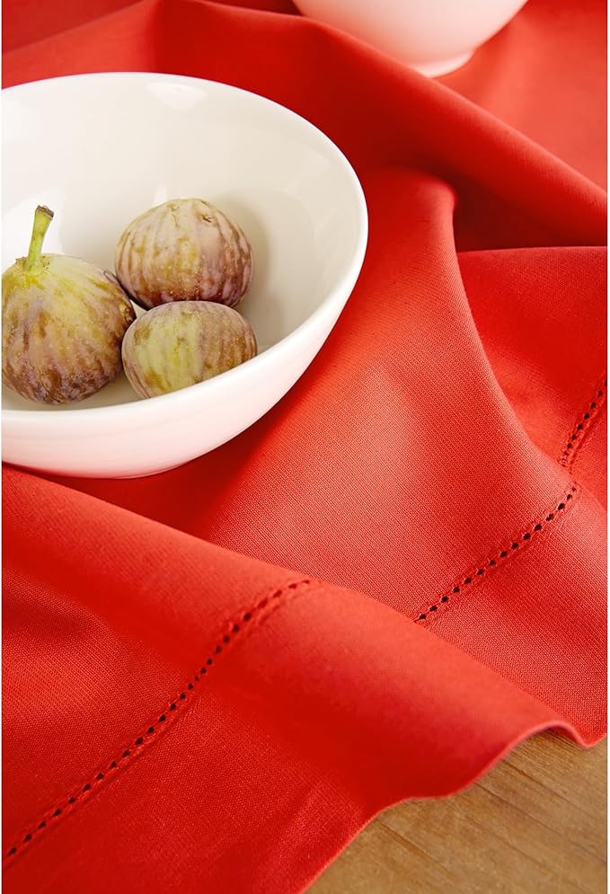 Solino Home Cotton Linen Placemats Set of 4 - Hemstitch Poppy Red Placemats 14 x 19 Inch - Machine Washable Table Mats for Valentines