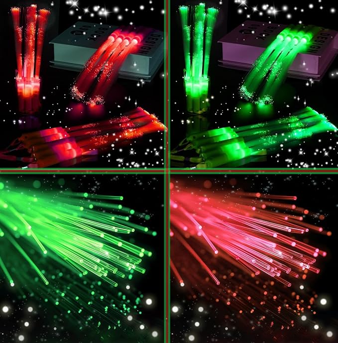 48 PCS Red Green Glow Fiber Wands Sticks LED Light Wands 3 Modes Flashing Fiber Optic Light Rod Bulk Fiber Optic Wands for Clubs Bar Birthday Concert