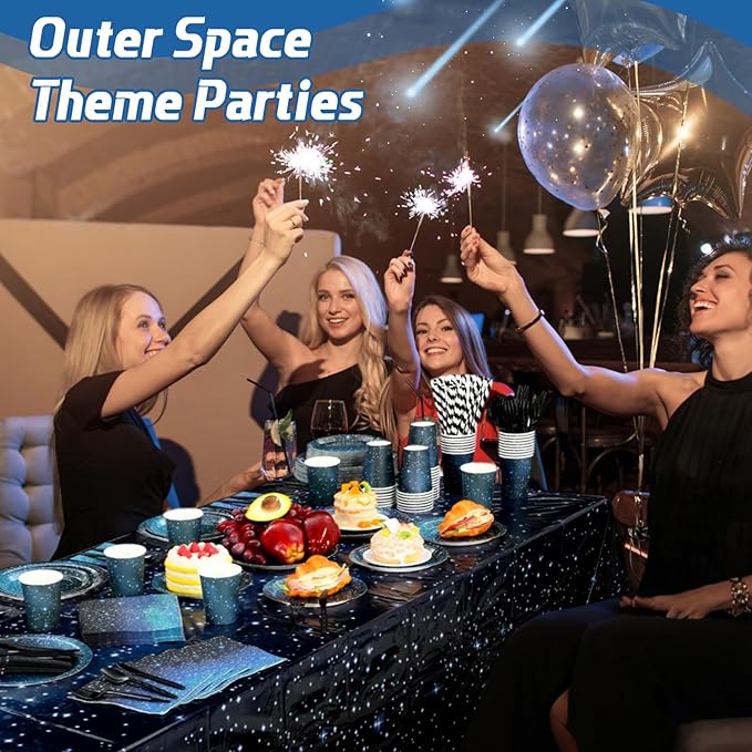 452 Pcs Galaxy Party Decorations for 50, Starry Night Theme Paper Plates Napkins Cups Tablecloth Cutlery Straws for Outer Space Theme Birthday Bridal Baby Shower Party Decorations Supplies