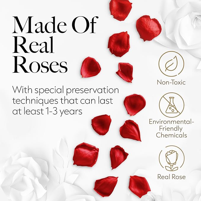 GLAMOUR BOUTIQUE 50 Flower Forever Heart Shape Box, Eternal Preserved Roses Gift for Her, Lasting Flowers, Grand Floral Heart Arrangement for Birthday, Anniversary Valentine’s Day, Red (Color-Treated)