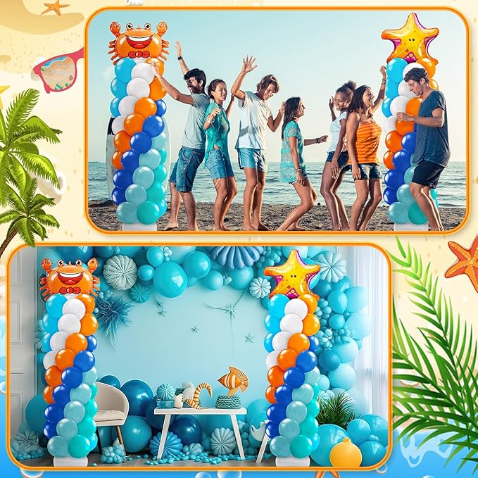Kasyat 2 Sets Ocean Themed Balloon Column Stand Kit Blue Sea Balloon Arch Garland Kit Marine Animals Decoration for Ocean Theme Birthday Baby Shower Wedding Party Supplies