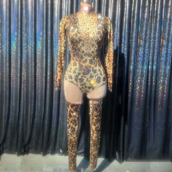 Full Rhinestone Jumpsuit Sexy Birthday Burlesque Women Leotard Drag Queen Team Costume Pole Dance Festival Outfit