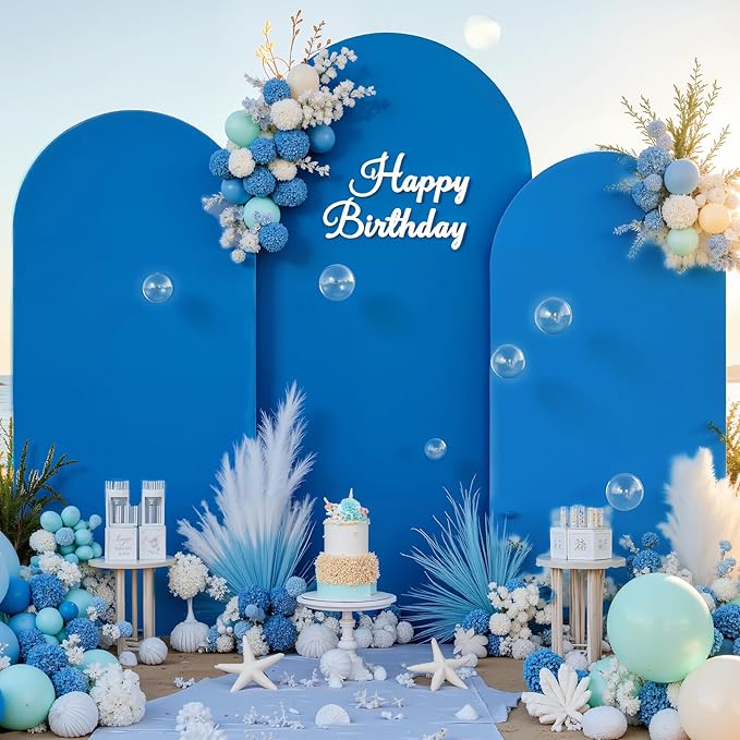 Baby Blue and Royal Blue Arch Cover 3 Set-8FT, 7.2FT, 6.6FT Arch Backdrop Cover Spandex Fitted 2- Color Fabric Stand Covers for Baby Shower Boy Birthday Party Wedding Photo Background Decorations