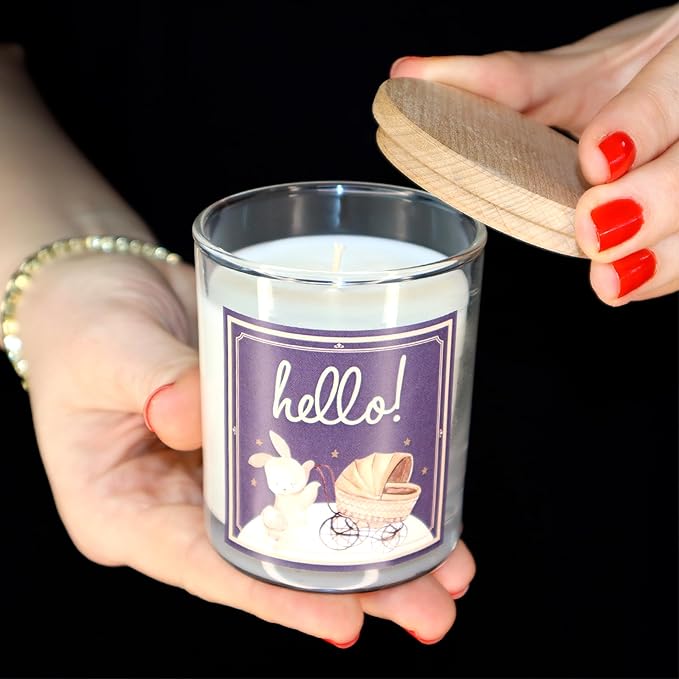 CharmLab Candle – New Baby Gift, 12 oz Glass Jar Candle with Wooden Lid, Powder & Summer Breeze Scent, Up to 40 Hours Burn, Reusable Sturdy Box, Eco-Friendly, Baby Shower & New Parent Celebration Gift