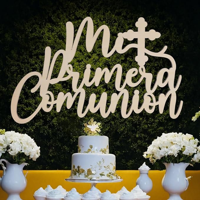 Mi Primera Comunión Wooden Sign - Baptism And First Communion Decoration, Religious Events Party Photo Booth Props, My Christening