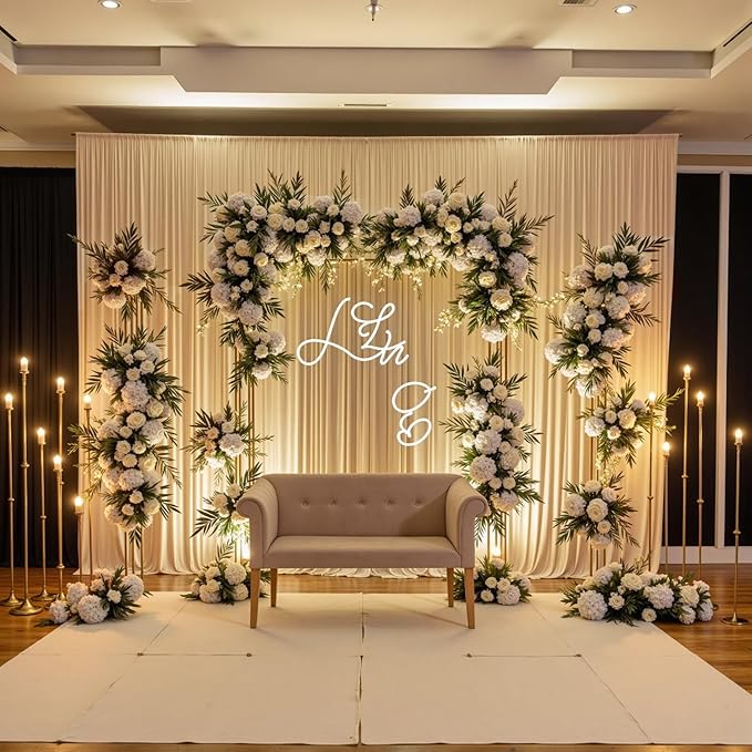 30 ft x 8 ft Thick Champagne Backdrop Curtain for Wedding Parties, 6 Panels 5 ft x 8 ft Wrinkle Free Polyester Champagne Photo Backdrop Drapes, Birthday Party Home Decoration Supplies