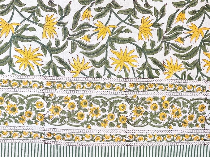 ATOSII 'Noor' 100% Cotton Boho Rectangle Tablecloth, Handblock Floral Print Linen Table Cloth for Dining Table I Tabletop I Parties/Outdoor I Wedding I Spring/Summer (60" X 90")