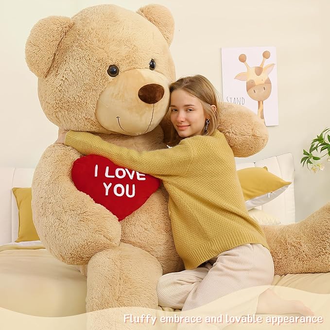 Red Heart Giant Teddy Bear 6ft, Big Teddy Bear Stuffed Animals with Embroidered I Love You for Girlfriend Christmas Birthday, Huge Valentines Teddy Bear Gifts (Brown, 72 inches)