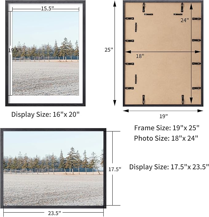 Axeman 18x24 Poster Frame with Mat for 16x20, Solid Oak Wood Picture Frame with Tempered Glass, Wooden 18''x24'' Minimalist Photo Frame with Free Wall Hooks for Art Photo and Prints, Set of 2, Black