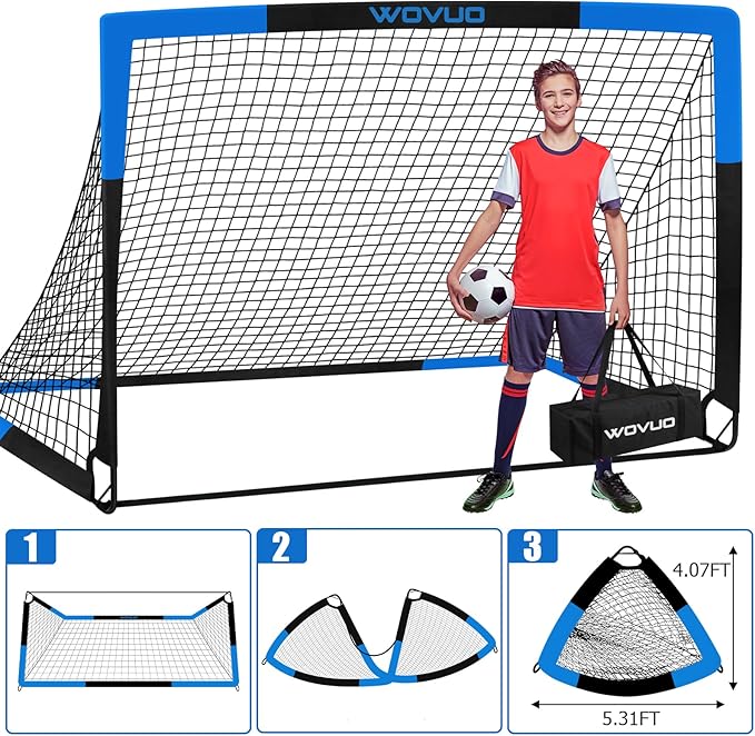 Kids Soccer Goals for Backyard Set of 2, 6x4 ft Portable Toddler Soccer Goal Training Equipment with Soccer Target, Ball, Cones, Soccer Net for Kids Age 3-5 6-8 8-12 10-12-14 Outdoor Sports Games Gift