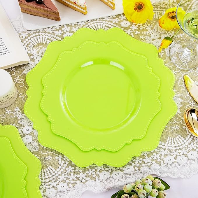 COLOSUS Disposable Cristmas Plastic Plates 60Pcs, Light Green Party Plates, Heavy Duty 30 Dinner plate 10.5" and 30 Salad/Dessert Plate 8.25" for Easter Party Dinner