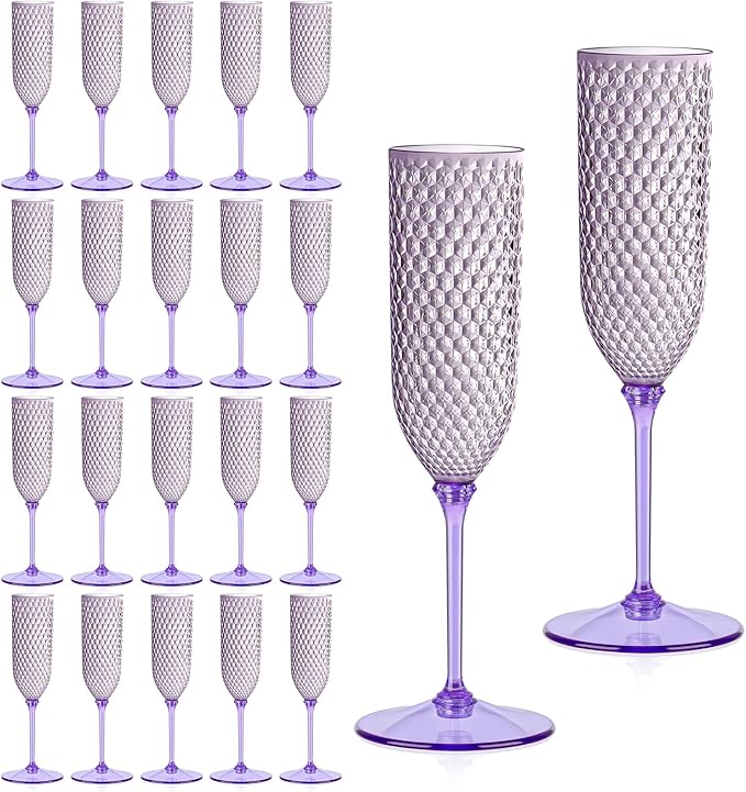24 Pack Purple Detachable 2 piece Champagne Flutes 5.5 Oz Unbreakable Plastic Mimosa Disposable Champagne Glasses Drinking Cups Stemmed Reusable Wine Toasting Glasses for Wedding (24, Purple)