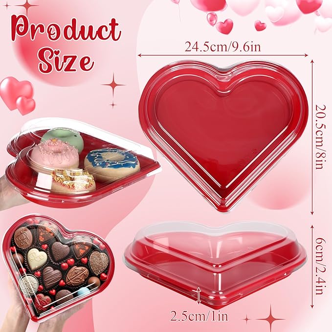 Macarrie 25 Pcs Valentine's Heart Shaped Serving Tray Platter 20 oz Heart Plates with Clear Lids Dessert Plates Snack Tray for Valentine Birthday Party Table Decoration (Red)