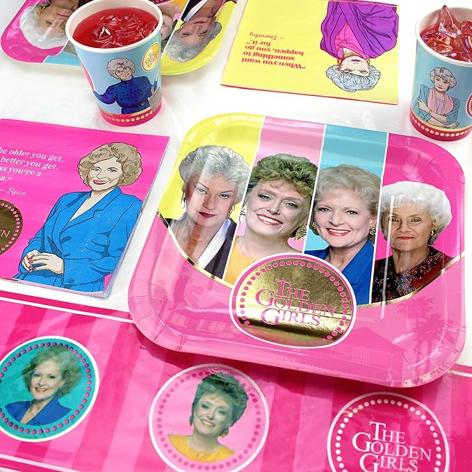Golden Girls Birthday Party Decorations (Deluxe Pack for 8 Guests) Complete 66-Piece Set with Banner and Table Cover