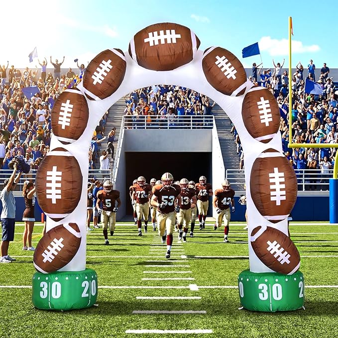 Jenaai 8ft Giant Football Inflatable Arch Blow up Touchdown Inflatable Outdoor Yard Decorations with Built in LED Lights Football Birthday Party Decor for Game Day Tailgate Fans Sports Party Supplies
