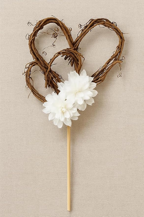 Simple Rustic Cake Topper with White Paper Carnation Flowers