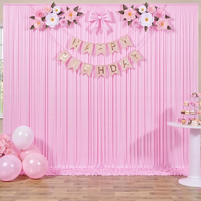30 ft x 10 ft Wrinkle Free Baby Pink Backdrop Curtain for Parties, 6 Panels 5ftx10ft Thick Polyester Photo Backdrop Drapes for Baby Shower Birthday Party Photography Wedding Backdrop Stand